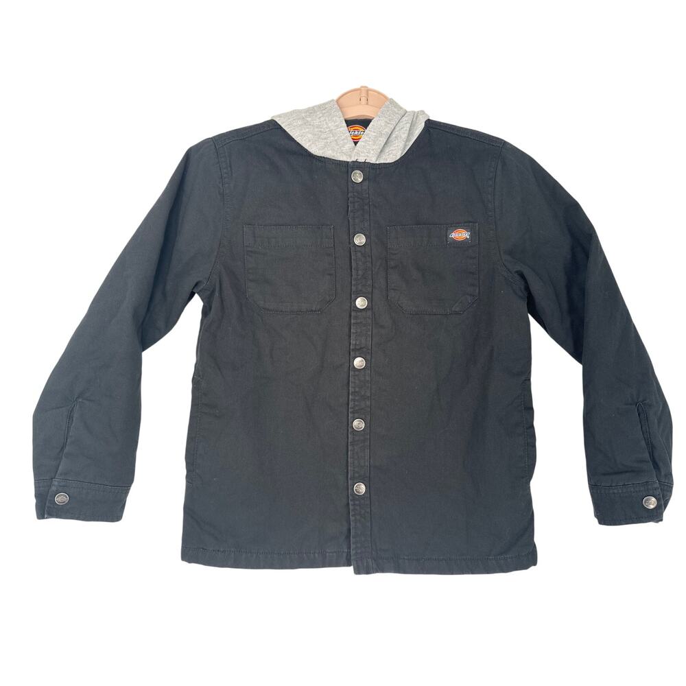 Dickies hooded black jacket gray hood and a snap-front closure size M 10/12 kids